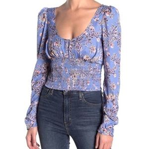 Free People Santiago Printed Top Blue
